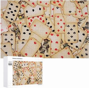 Cards Design,1000 PCS Portable Wooden Jigsaw Puzzle for Adults,Old Playing Cards Themed Vintage,Birthday Gift for Family and Friends,Beige Red Black(75x50) in