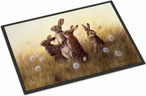 Caroline's Treasures BDBA0144JMAT Rabbits in The Dandelions Doormat 24x36 Front Door Mat Indoor Outdoor Rugs for Entryway, Non Slip Washable Low Pile, 24H X 36W