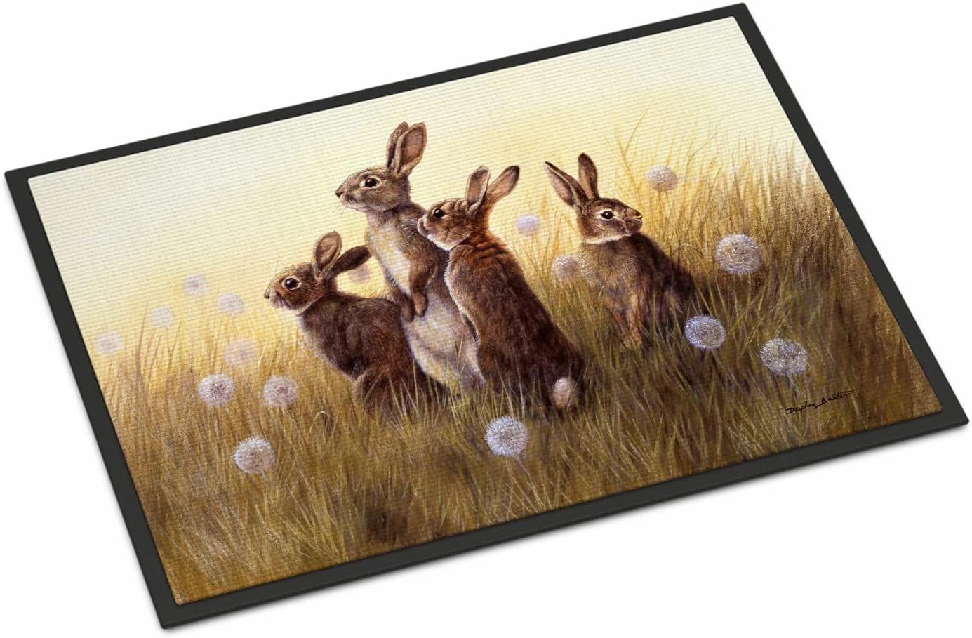 Caroline's Treasures BDBA0144JMAT Rabbits in The Dandelions Doormat 24x36 Front Door Mat Indoor Outdoor Rugs for Entryway, Non Slip Washable Low Pile, 24H X 36W