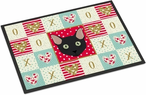Caroline's Treasures CK5131MAT Mandalay Cat Love Doormat 18x27, Red Front Door Mat Indoor Outdoor Rugs for Entryway, Non Slip Washable Low Pile, 18H X 27W