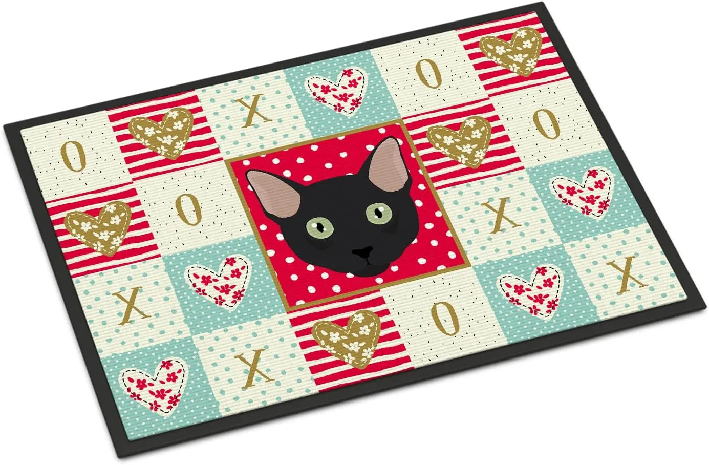 Caroline's Treasures CK5131JMAT Mandalay Cat Love Doormat 24x36, Red Front Door Mat Indoor Outdoor Rugs for Entryway, Non Slip Washable Low Pile, 24H X 36W