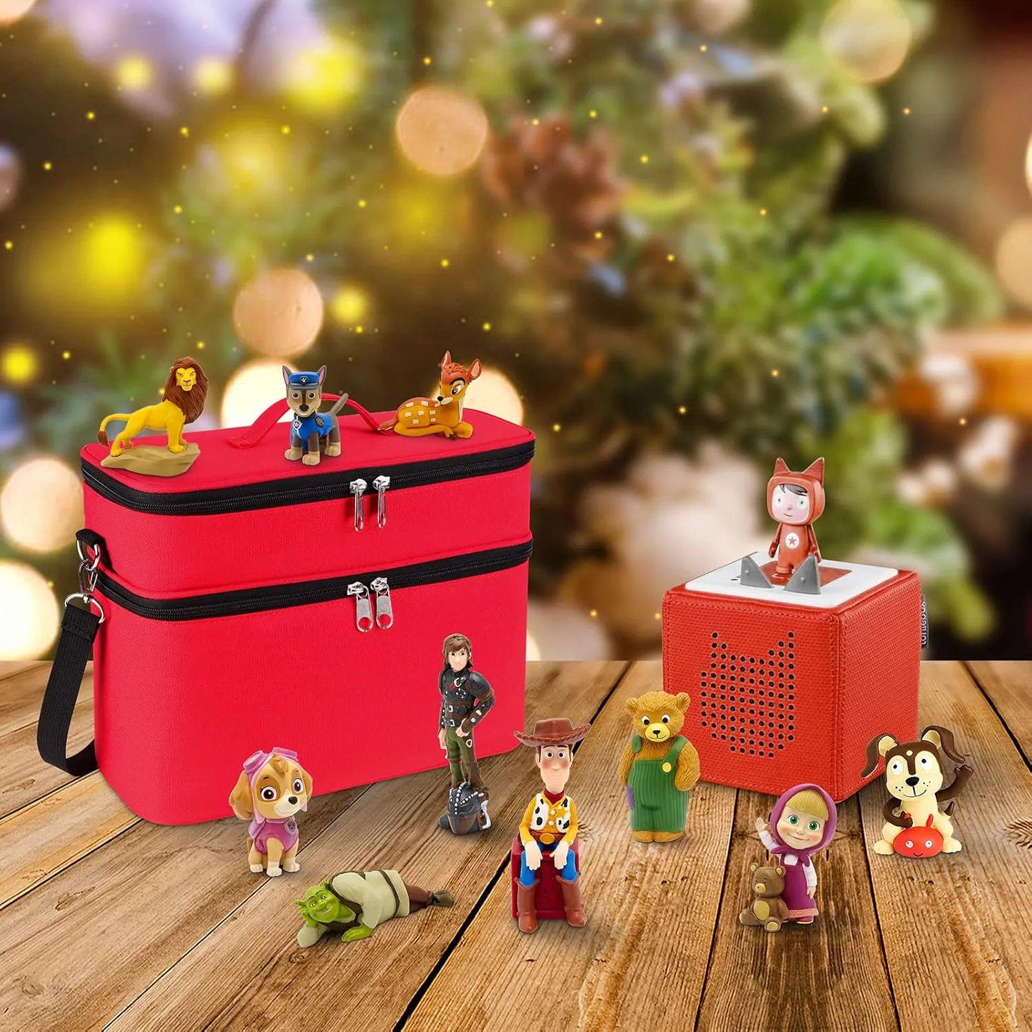 Carrying Storage Travel Bag for Toniebox/Storypods Accessories, for Tonie Figures, Charging Station & Headphone, Case Only (Large, Red)