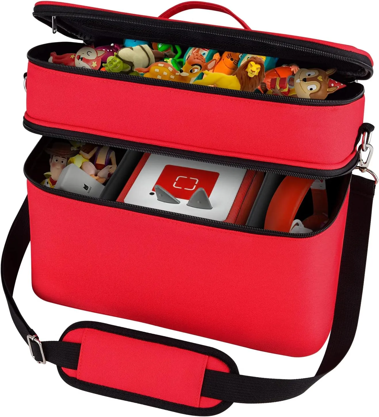 Carrying Storage Travel Bag for Toniebox/Storypods Accessories, for Tonie Figures, Charging Station & Headphone, Case Only (Large, Red)