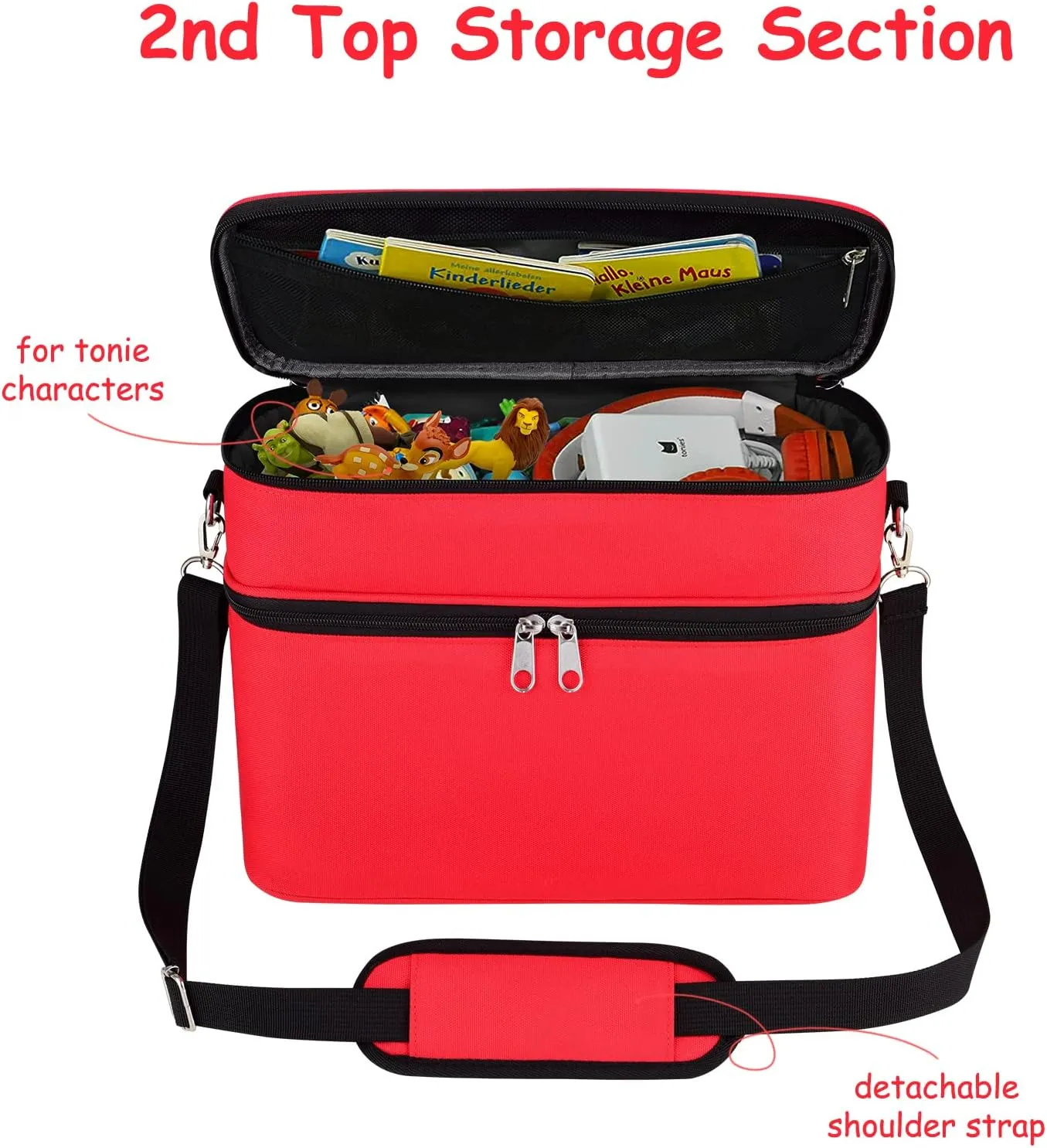 Carrying Storage Travel Bag for Toniebox/Storypods Accessories, for Tonie Figures, Charging Station & Headphone, Case Only (Large, Red)