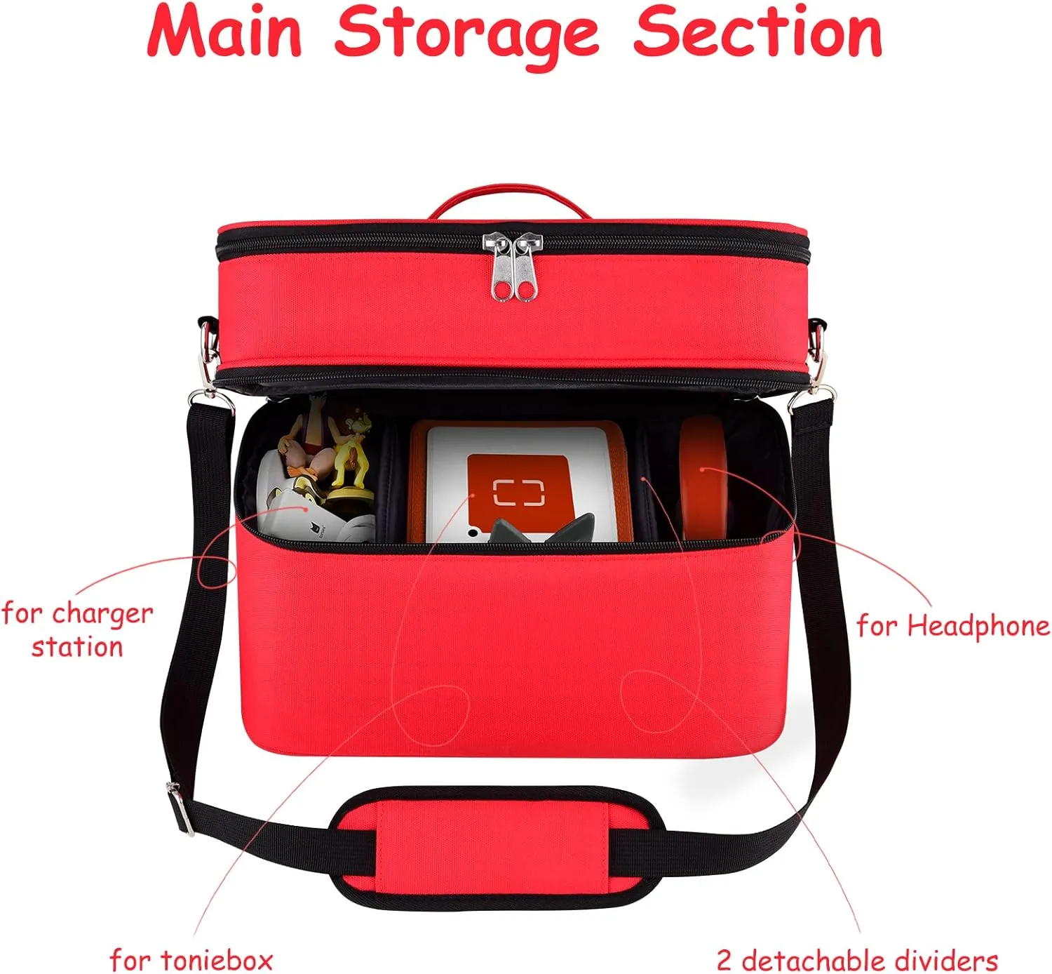 Carrying Storage Travel Bag for Toniebox/Storypods Accessories, for Tonie Figures, Charging Station & Headphone, Case Only (Large, Red)