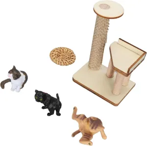 Cat Figurine Playset Miniature Climbing Frame Adorable Cat Tree Interactive Dollhouse Toys for Cat Lover (Woven Mat Type)