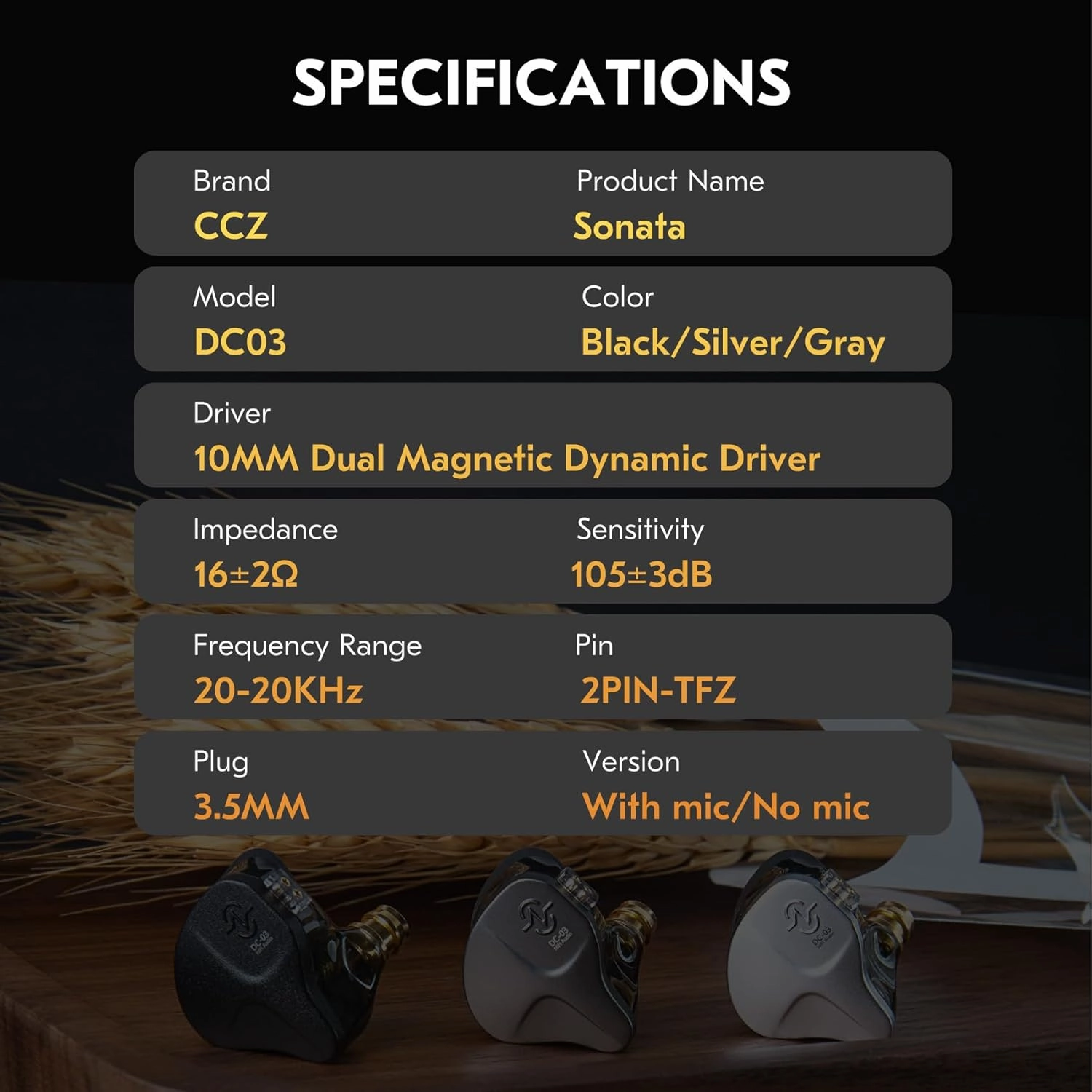 CCZ DC03 in Ear Monitor Headphones, IEM Earphones Wired Earbuds without Microphone, Noise Cancelling inear Headphones Wired, 1DD Powerful Bass HiFi Ear Buds, IEM for Gaming Music (Silver, without Mic)