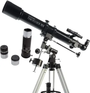 Celestron 21037 PowerSeeker 70EQ Refractor Telescope - Includes Two Eyepieces, Erect Image Diagonal, 3X Barlow Lens, Height-Adjustable Tripod and Deluxe Accessory Tray, Black