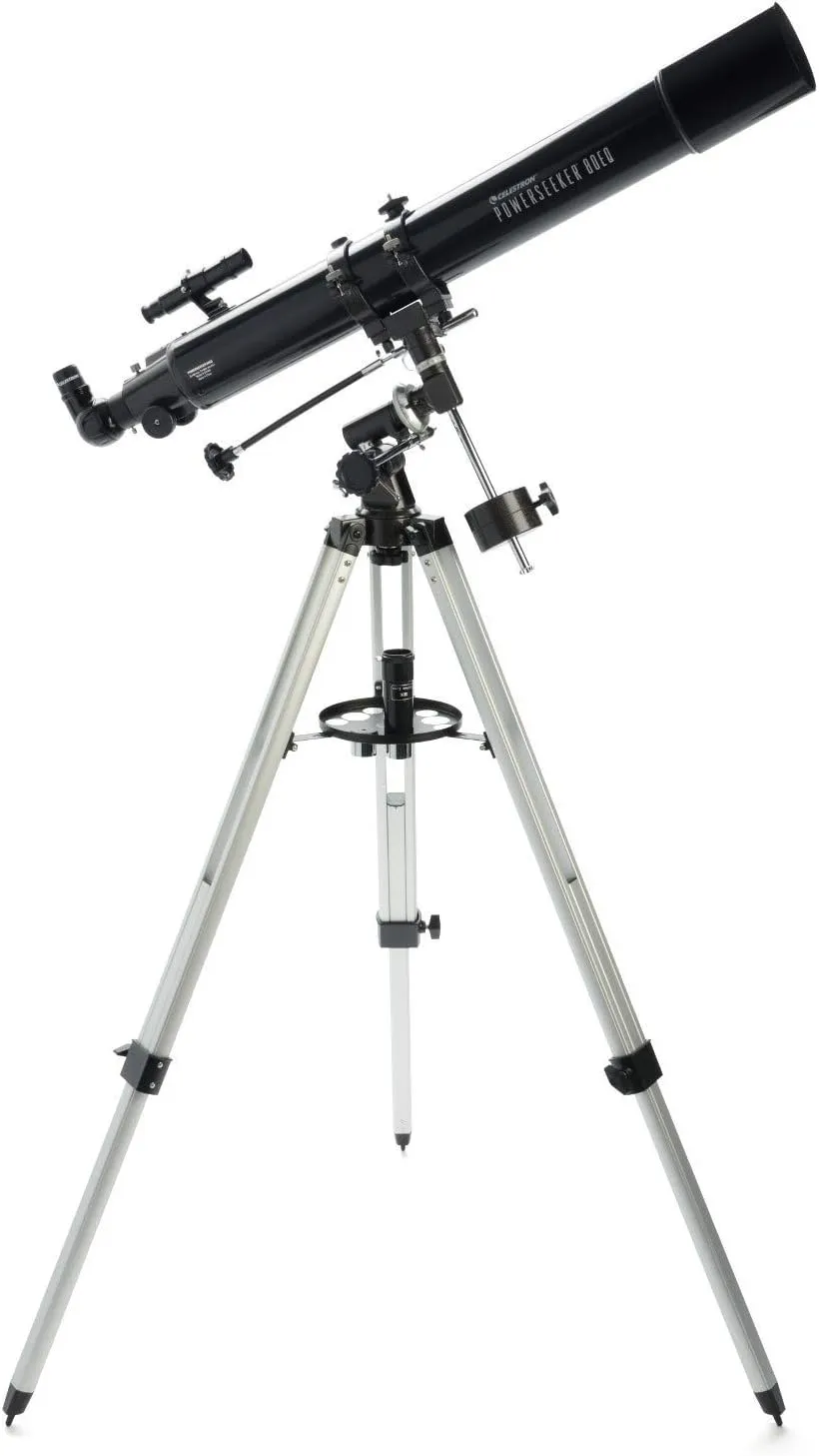 Celestron 21048 PowerSeeker 80EQ Refractor Telescope - Includes Two Eyepieces, Erect Image Diagonal, 3X Barlow Lens, Height-Adjustable Tripod and Deluxe Accessory Tray, Black
