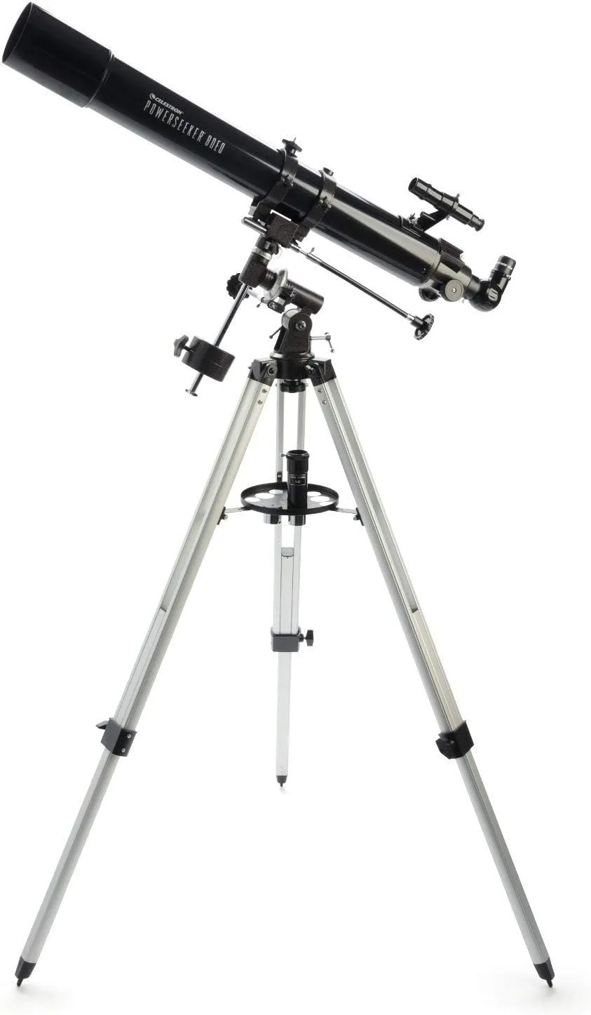 Celestron 21048 PowerSeeker 80EQ Refractor Telescope - Includes Two Eyepieces, Erect Image Diagonal, 3X Barlow Lens, Height-Adjustable Tripod and Deluxe Accessory Tray, Black
