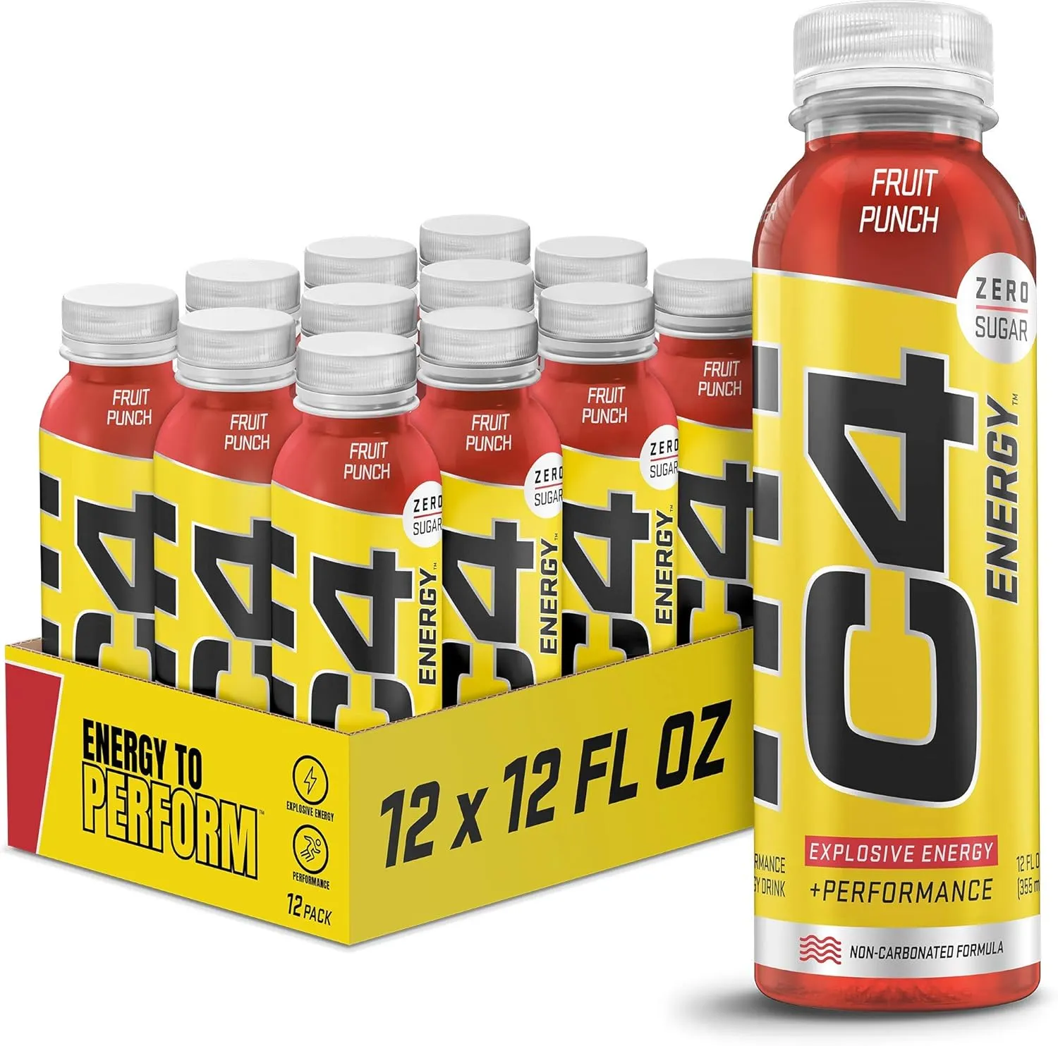 Cellucor C4 Energy Non-Carbonated Zero Sugar Energy Drink, Pre Workout Drink   Beta Alanine - Fruit Punch - 12 FL OZ (355 ml) - Pack of 12