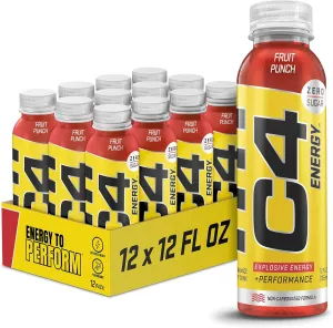 Cellucor C4 Energy Non-Carbonated Zero Sugar Energy Drink, Pre Workout Drink   Beta Alanine - Fruit Punch - 12 FL OZ (355 ml) - Pack of 12