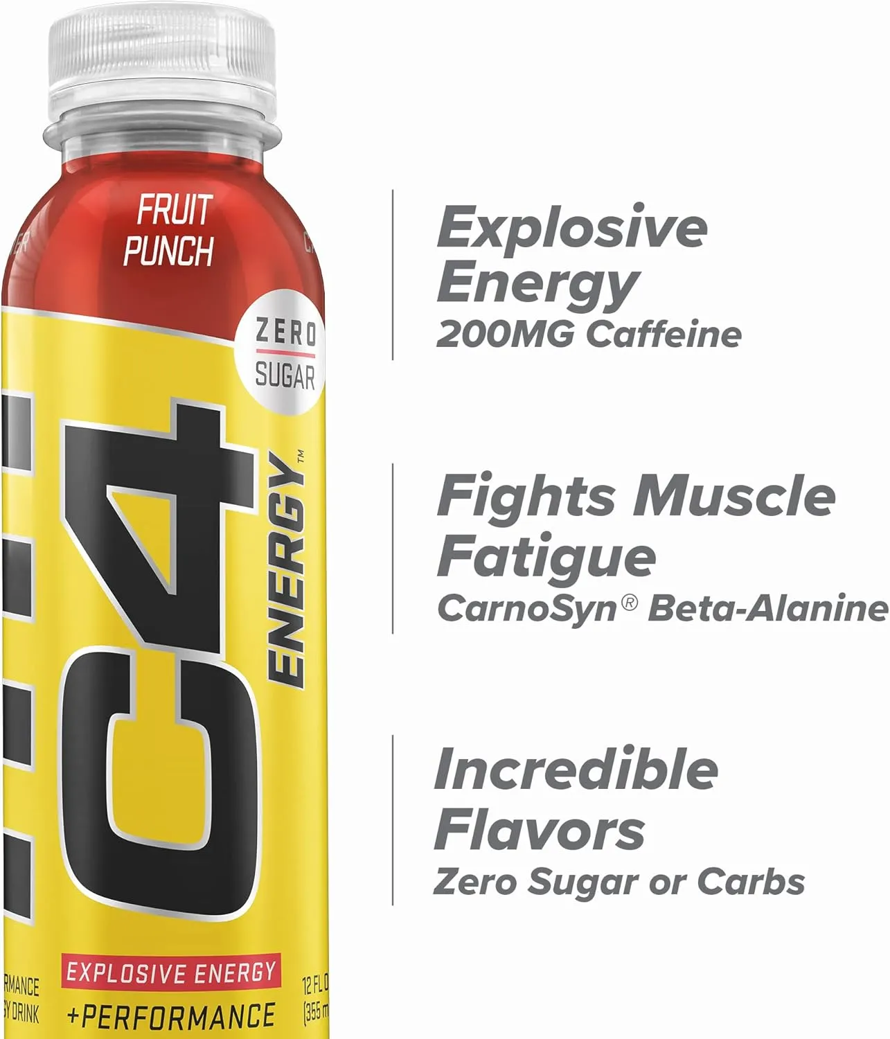 Cellucor C4 Energy Non-Carbonated Zero Sugar Energy Drink, Pre Workout Drink   Beta Alanine - Fruit Punch - 12 FL OZ (355 ml) - Pack of 12