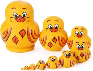 Cessfle 10 Layers Wooden Yellow Duck Handmade Russian Nesting Dolls Toys, Cute Lovely Animal Matryoshka Stacking Dolls Home Decor, Educational Learning Toys for Adults…
