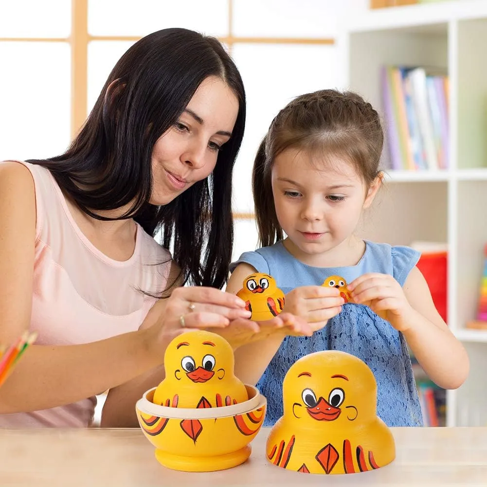 Cessfle 10 Layers Wooden Yellow Duck Handmade Russian Nesting Dolls Toys, Cute Lovely Animal Matryoshka Stacking Dolls Home Decor, Educational Learning Toys for Adults…