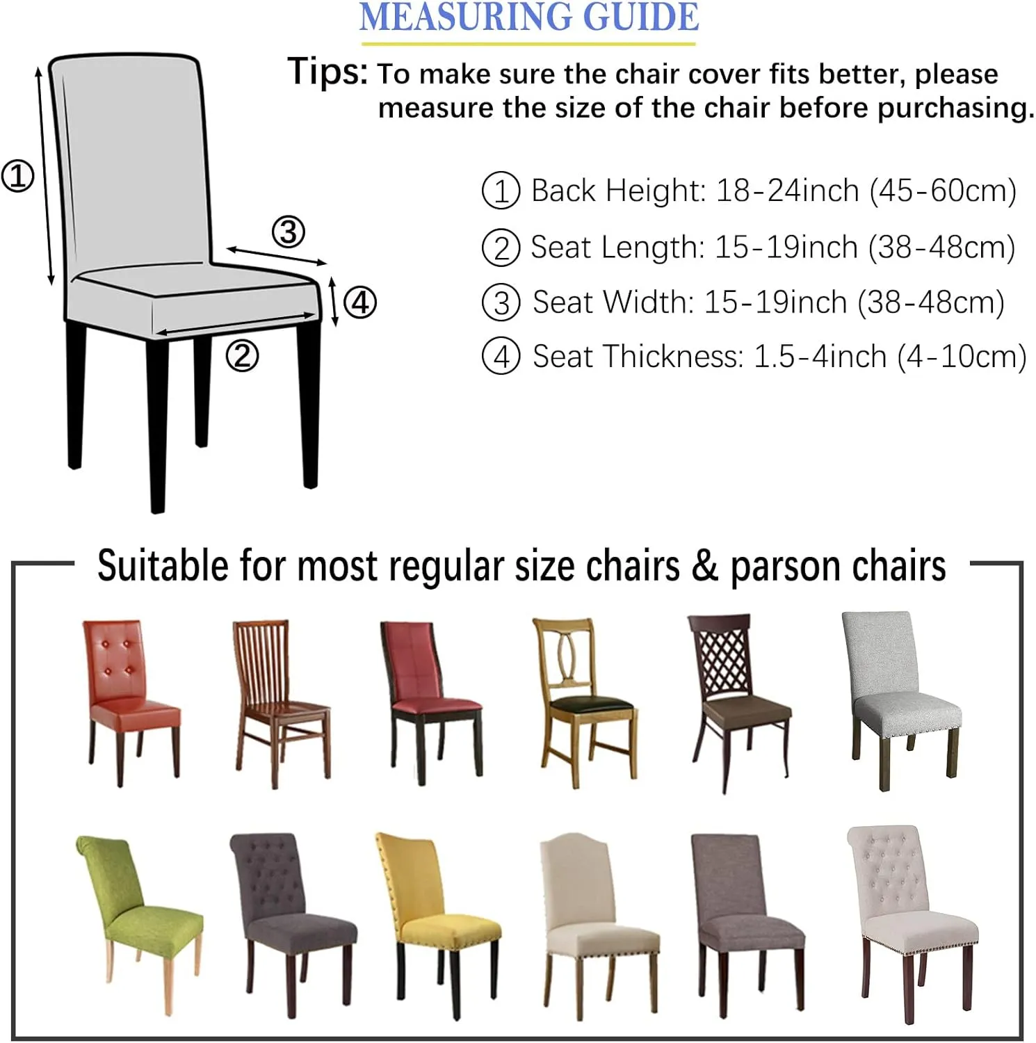 Chair Covers for Dining Room Set of 4, Stretch Spandex Dining Chair Covers, Washable Removable Parsons Chair Slipcovers Protector for Dining Room, Kitchen, Hotel (Lake Blue)