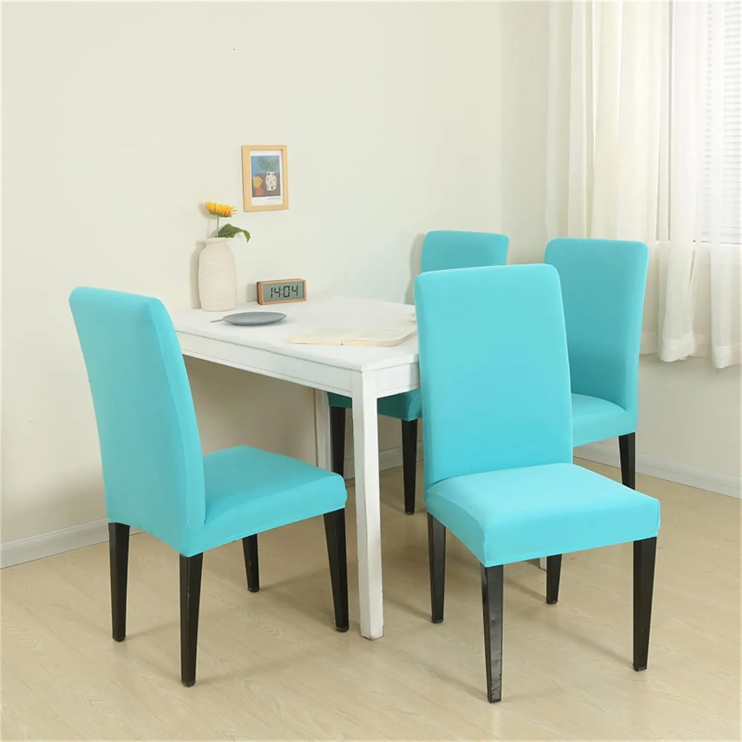 Chair Covers for Dining Room Set of 4, Stretch Spandex Dining Chair Covers, Washable Removable Parsons Chair Slipcovers Protector for Dining Room, Kitchen, Hotel (Lake Blue)