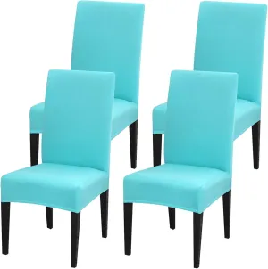 Chair Covers for Dining Room Set of 4, Stretch Spandex Dining Chair Covers, Washable Removable Parsons Chair Slipcovers Protector for Dining Room, Kitchen, Hotel (Lake Blue)