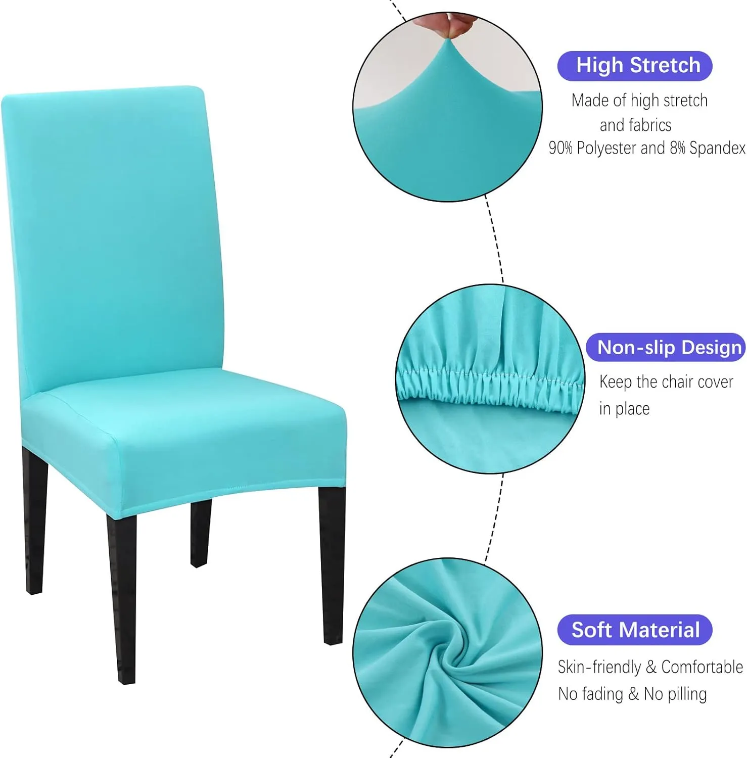 Chair Covers for Dining Room Set of 4, Stretch Spandex Dining Chair Covers, Washable Removable Parsons Chair Slipcovers Protector for Dining Room, Kitchen, Hotel (Lake Blue)