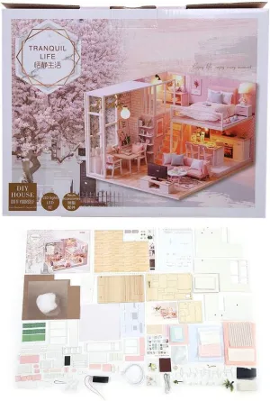 Changor Wooden Miniature Dollhouse Kit LED Light Furniture DIY Adult Kids Gifts for Home Decor