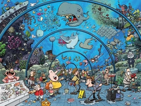 Chaos at The Aquarium 1000 Piece Wooden Jigsaw Puzzle Wooden Jigsaw Puzzle Farm Farmhouse Children and Adolescents Educational Training Decompression Resistant Difficult Play Games