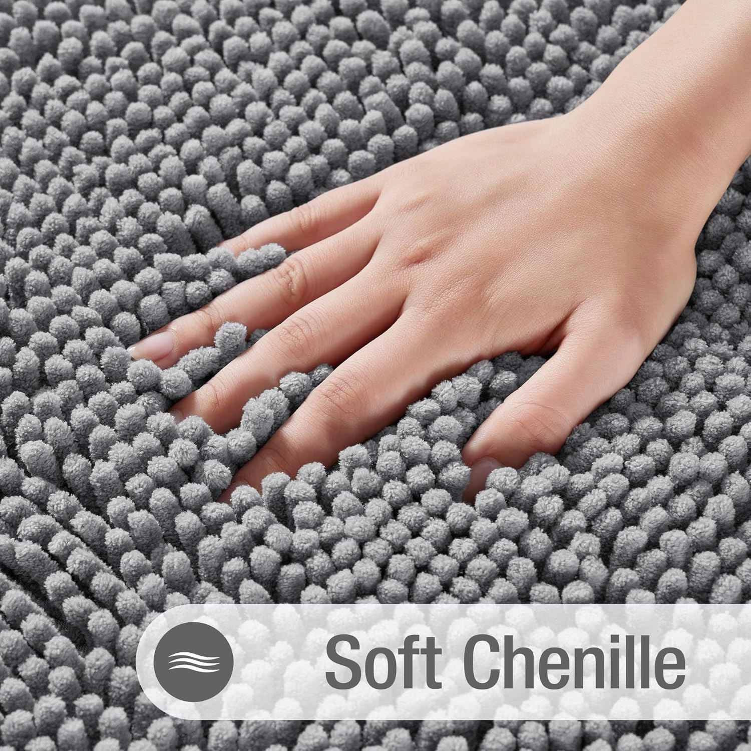 Chenille Bathroom Rugs Sets 3 Piece, Thick Plush Bath Rugs Non Slip Washable, Tub and Shower Soft Microfiber Bathroom Floor Mat, Grey