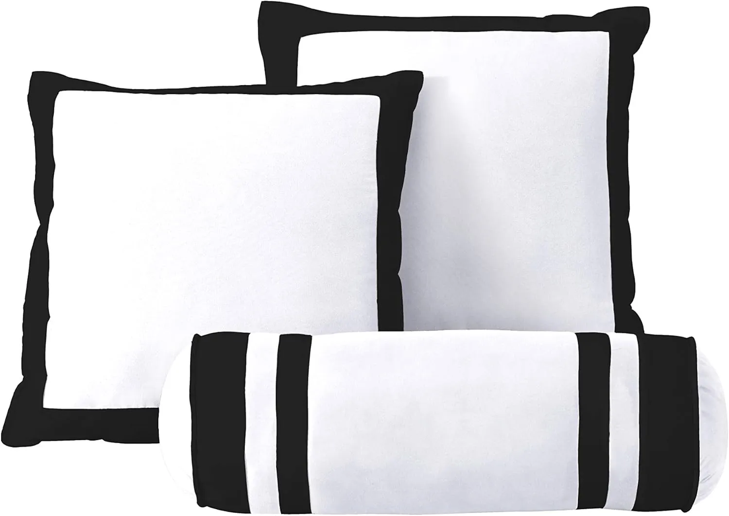 Chezmoi Collection 7-Piece Hotel Bedding White Black Square Block Pattern Comforter Set, Queen