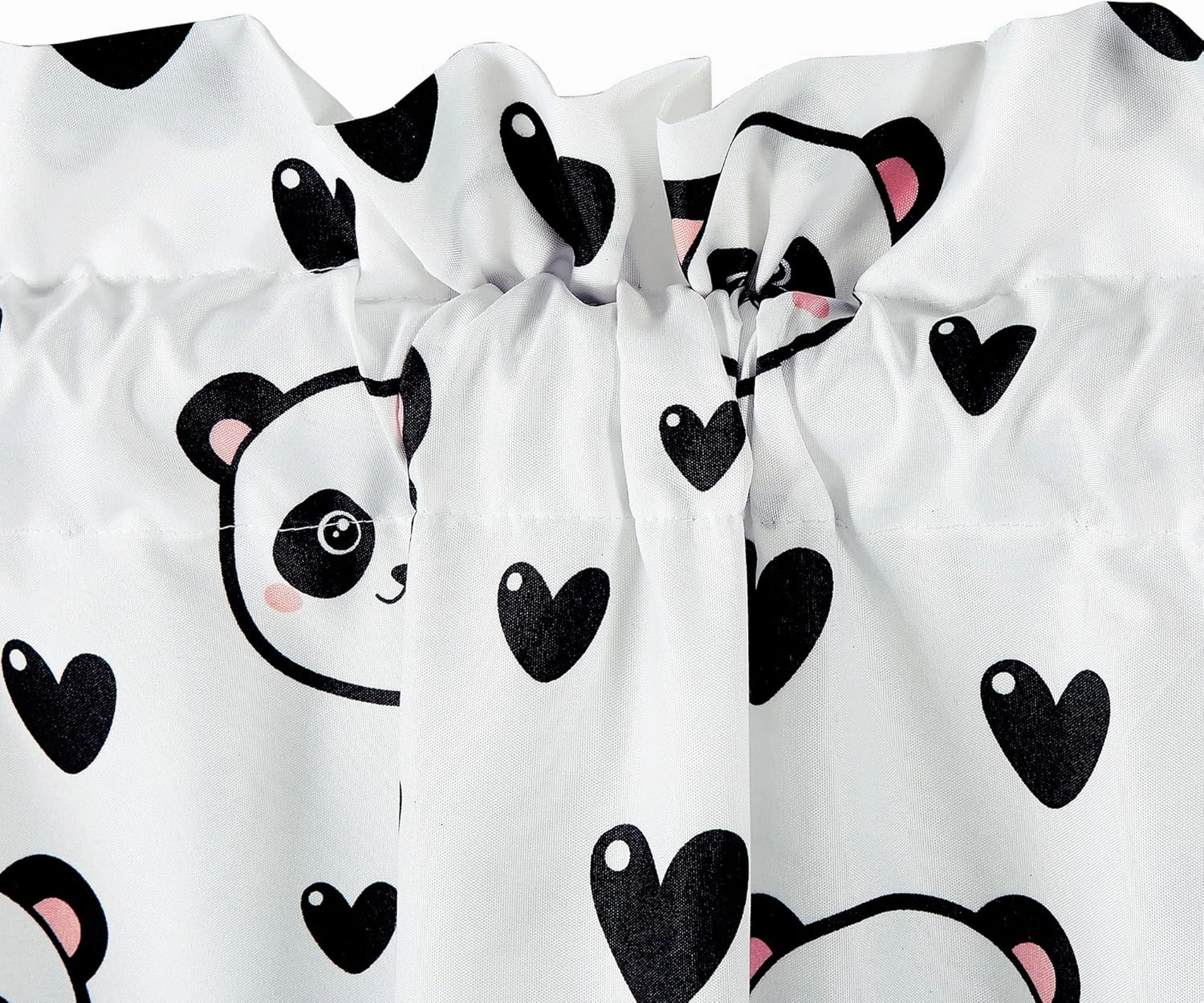 Chezmoi Collection 4-Piece Kids/Teens Panda Love Window Curtain Set - Soft Microfiber Black White Girls Printed Love Panda Hearts Whimsical Fun Kids Rod Pocket Drapes, 2-Panels (42" W x 63" L)
