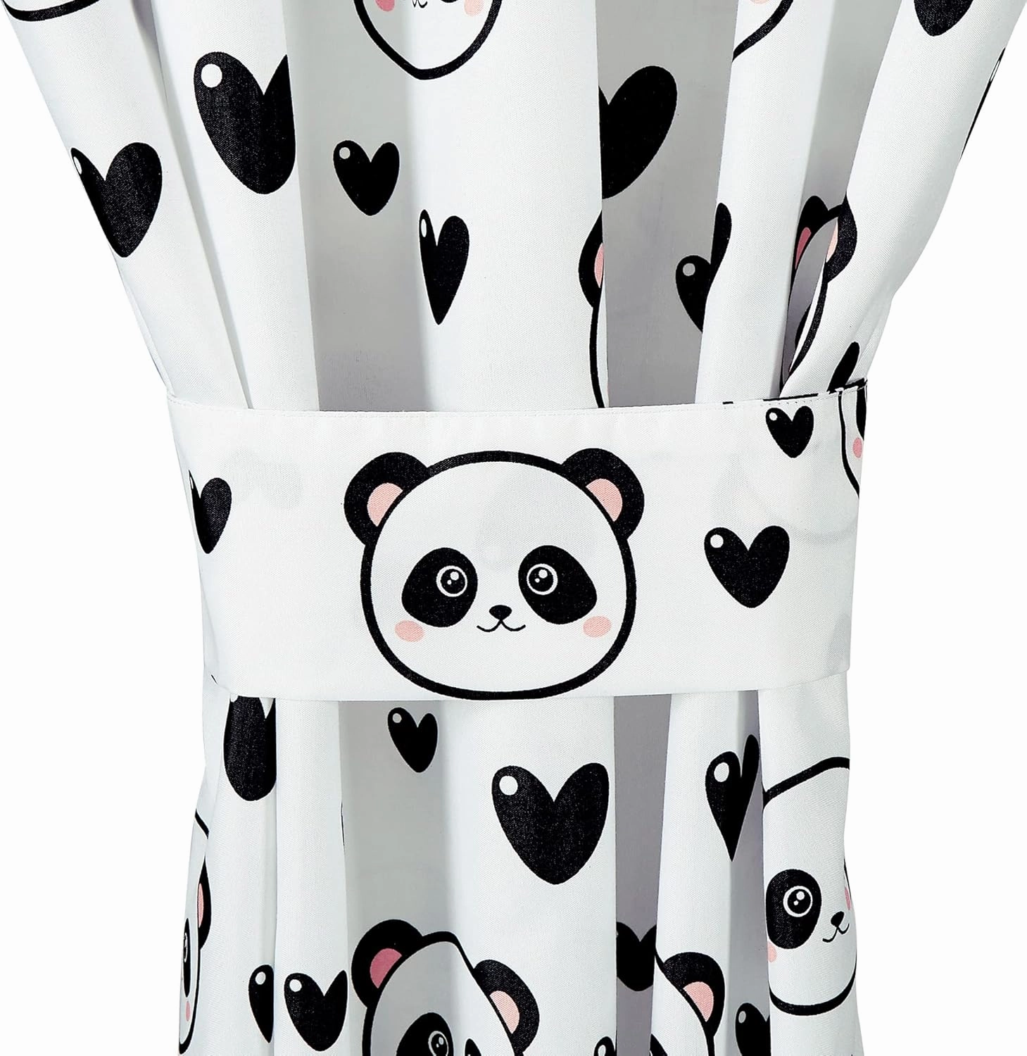 Chezmoi Collection 4-Piece Kids/Teens Panda Love Window Curtain Set - Soft Microfiber Black White Girls Printed Love Panda Hearts Whimsical Fun Kids Rod Pocket Drapes, 2-Panels (42" W x 63" L)