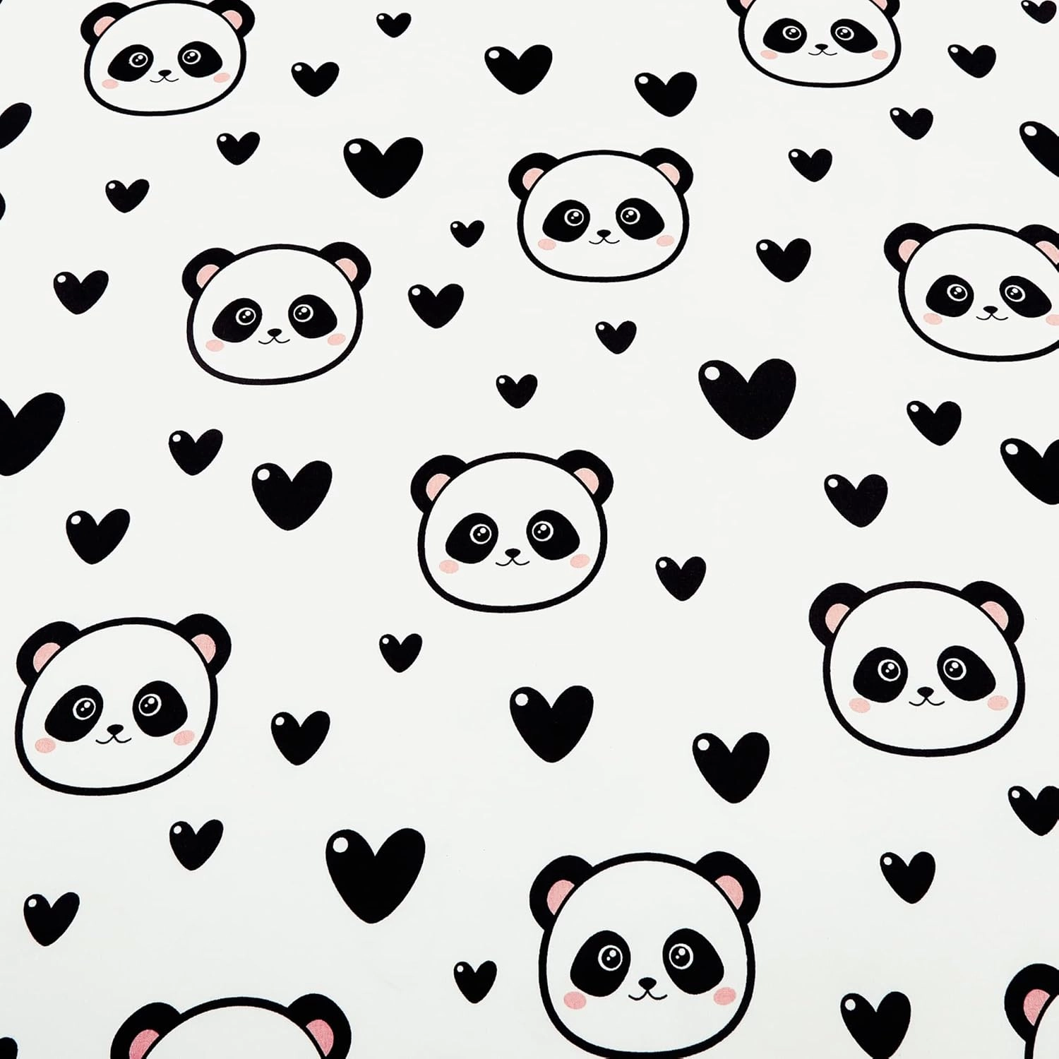 Chezmoi Collection 4-Piece Kids/Teens Panda Love Window Curtain Set - Soft Microfiber Black White Girls Printed Love Panda Hearts Whimsical Fun Kids Rod Pocket Drapes, 2-Panels (42" W x 63" L)