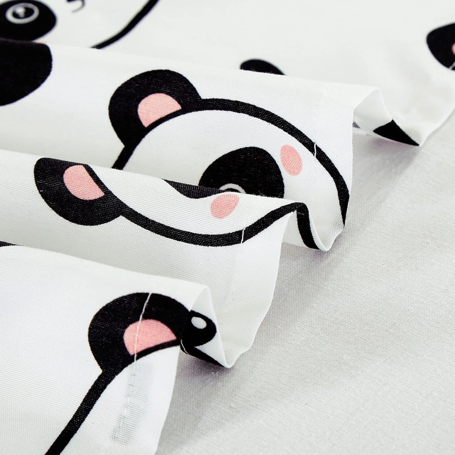 Chezmoi Collection 4-Piece Kids/Teens Panda Love Window Curtain Set - Soft Microfiber Black White Girls Printed Love Panda Hearts Whimsical Fun Kids Rod Pocket Drapes, 2-Panels (42" W x 63" L)
