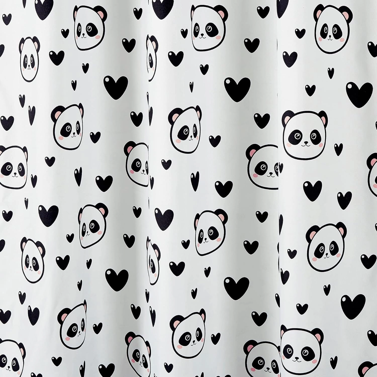 Chezmoi Collection 4-Piece Kids/Teens Panda Love Window Curtain Set - Soft Microfiber Black White Girls Printed Love Panda Hearts Whimsical Fun Kids Rod Pocket Drapes, 2-Panels (42" W x 63" L)