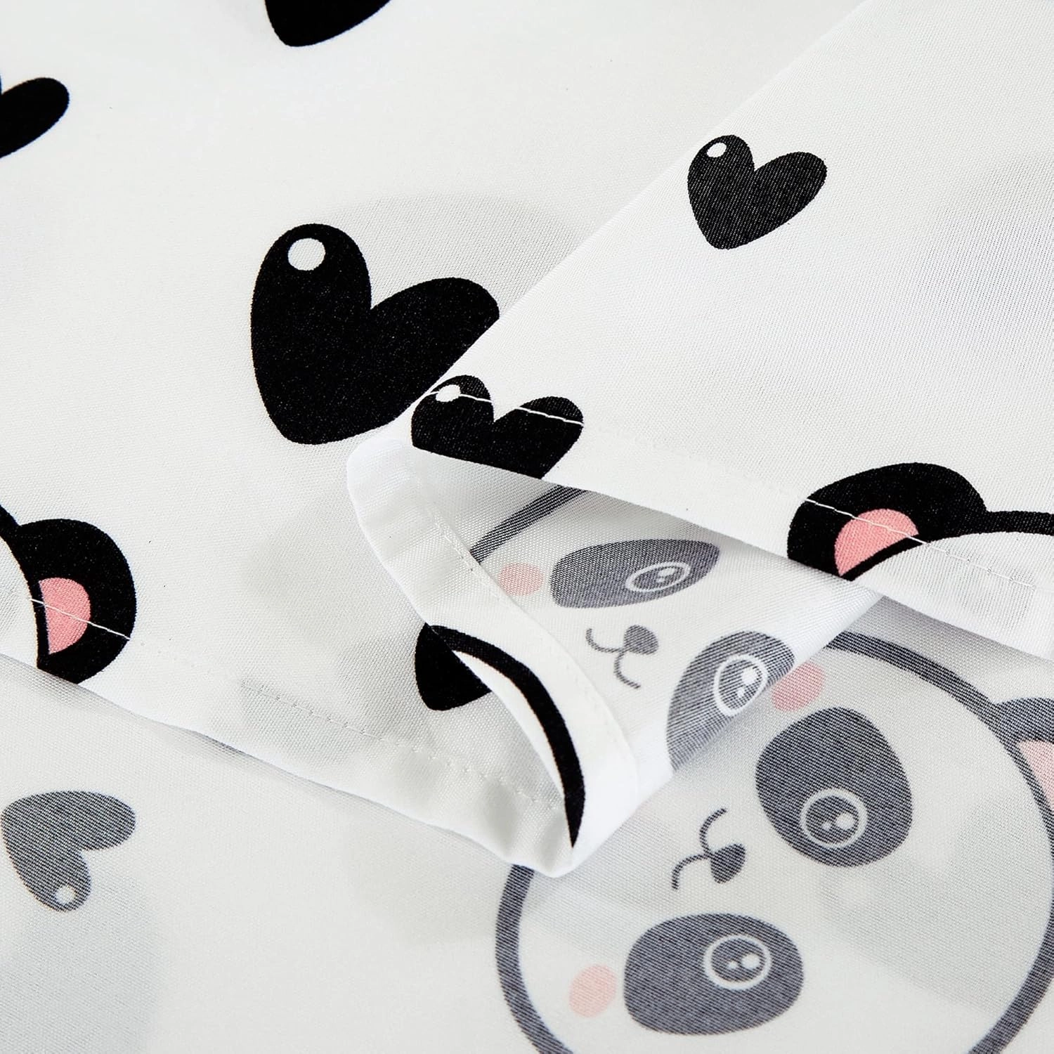 Chezmoi Collection 4-Piece Kids/Teens Panda Love Window Curtain Set - Soft Microfiber Black White Girls Printed Love Panda Hearts Whimsical Fun Kids Rod Pocket Drapes, 2-Panels (42" W x 63" L)