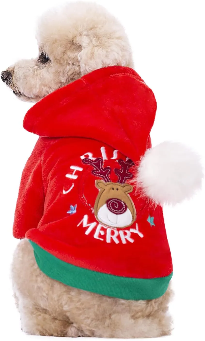 Christmas Puppy Dog Hoodies for Small Medium Dogs,Hooded Sweatshirt Hoodies with Pocket Pet Cat Hoody Clothes Sweaters Fleece Coat Hoodies Dog Costume