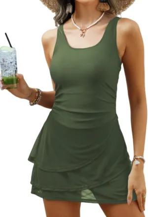 CiCiBird Women One Piece Tummy Control Swimsuit Modest Swim Dress Bathing Suit Skirt Swimwear
