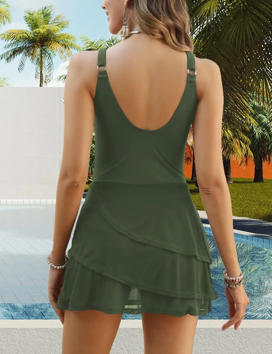 CiCiBird Women One Piece Tummy Control Swimsuit Modest Swim Dress Bathing Suit Skirt Swimwear