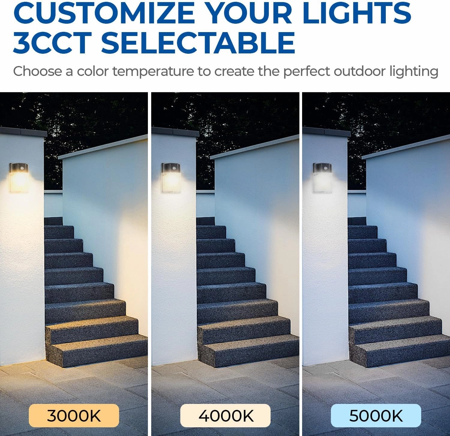 CINOTON 26W LED Wall Pack Light with Dusk to Dawn Sensor, 3CCT 3000K/4000K/5000K, 26W/18W/13W Switchable, [100-277Vac] IP65 Waterproof Outdoor Security Flood Lighting for Garage Warehouse 2 Pack
