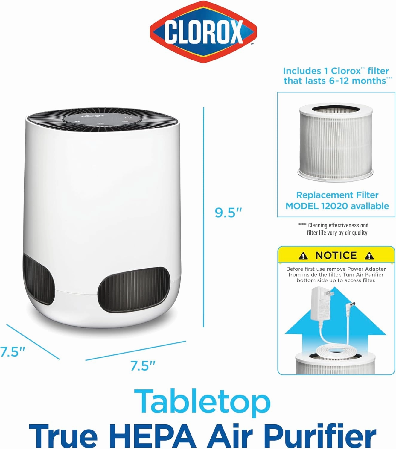 Clorox Air Purifiers for Bedroom Home, True HEPA Filter, Small Rooms Up to 200 Sq Ft, Removes 99.9% of Mold, Viruses, Wildfire Smoke, Allergens, Pet Allergies, Dust, AUTO Mode, Whisper Quiet