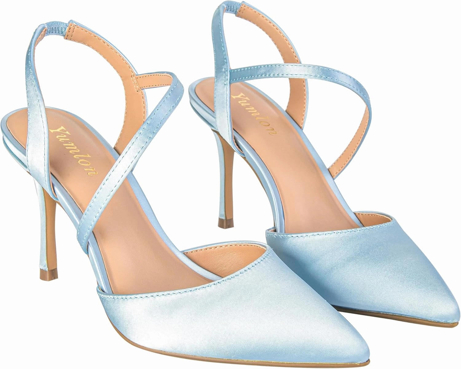 Closed Toe Slingback Heels Wedding High Stiletto Heel for Women 3.3 Inch Ankle Strap Pointed Toe Pumps Prom Dress Bride Shoes for Dinner Party Sexy