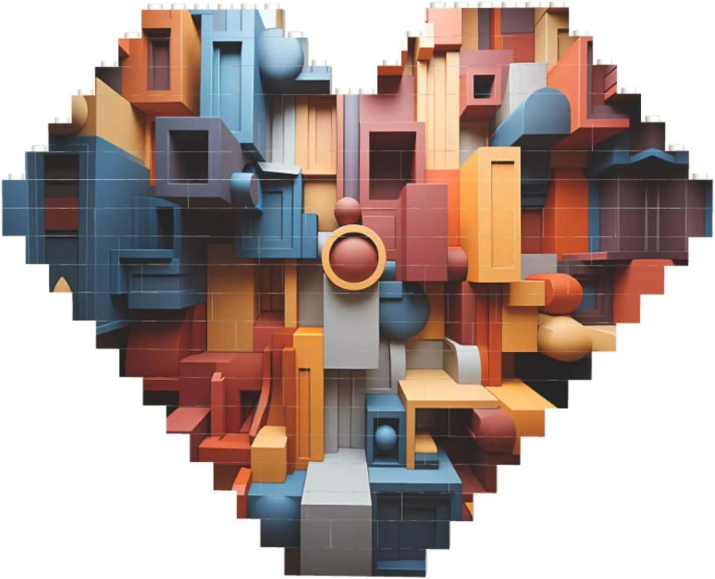 Colorful Cube Space Print Building Brick Block Puzzle - Heart Shaped Picture Puzzles, Wooden Picture Jigsaw Puzzles