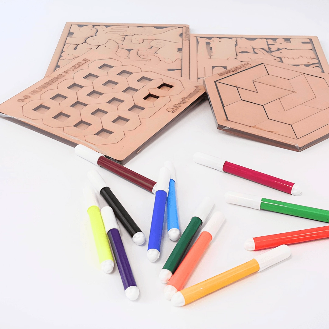 COMBO OF 4 Kraftsman Colouring Animal Puzzles/Layered Puzzle for Kids | Color Kit Included with Random Design