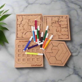 COMBO OF 4 Kraftsman Colouring Animal Puzzles/Layered Puzzle for Kids | Color Kit Included with Random Design