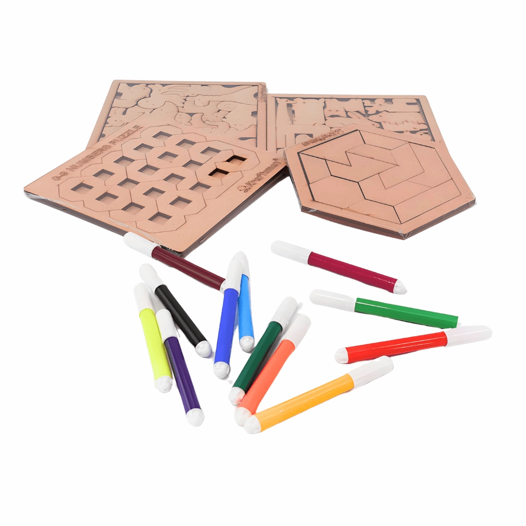 COMBO OF 4 Kraftsman Colouring Animal Puzzles/Layered Puzzle for Kids | Color Kit Included with Random Design