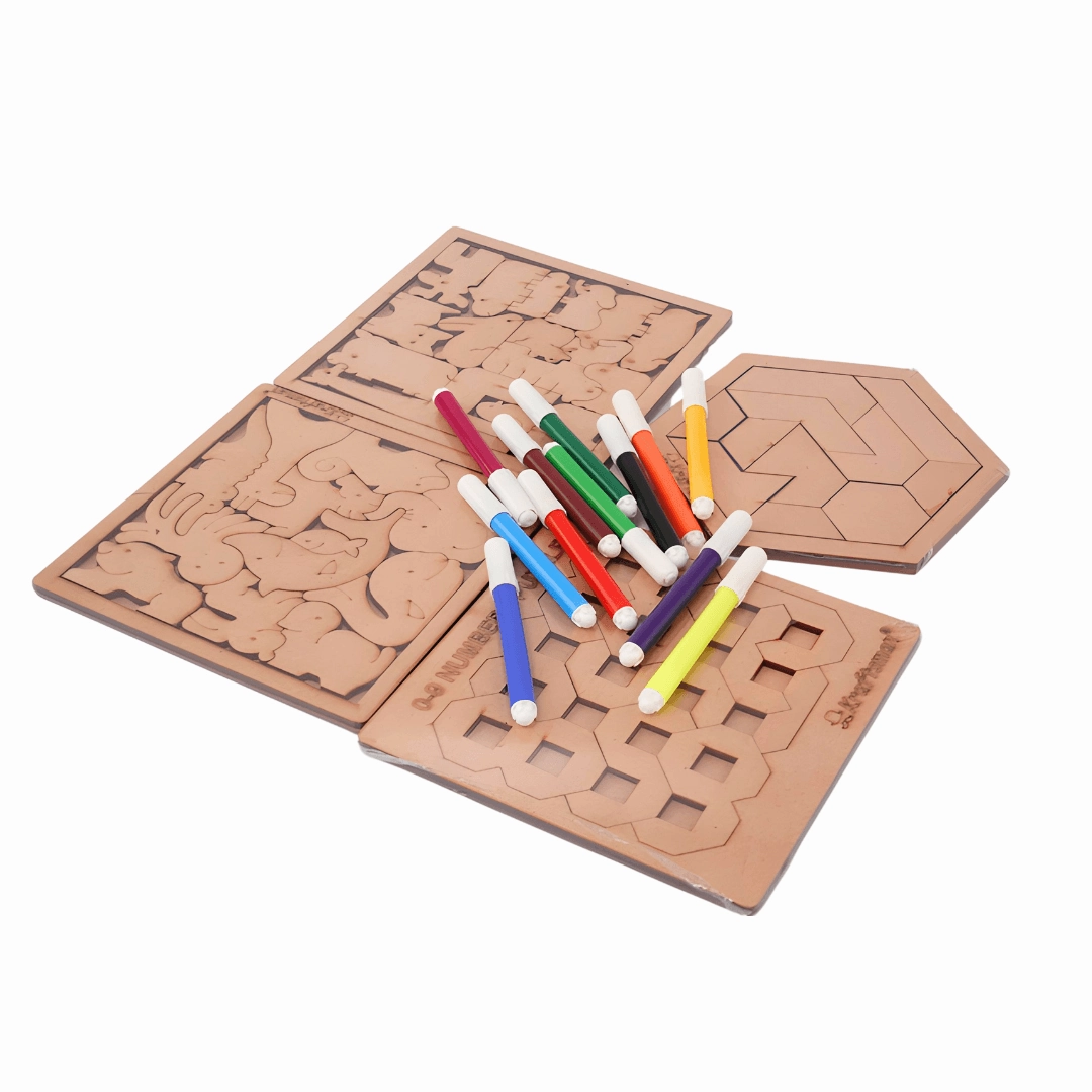 COMBO OF 4 Kraftsman Colouring Animal Puzzles/Layered Puzzle for Kids | Color Kit Included with Random Design