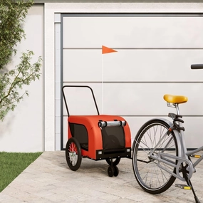 Comfortable Pet Bike Trailer for Small Dogs, Durable Fabric and Iron Construction, Orange and Black