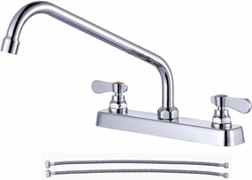 Commercial Kitchen Sink Faucet 12" Swivel Spout with Supply Lines, Brass Deck Mount Kitchen Faucet, Dual Handle Utility Sink Faucet for Laundry Room Restaurant Compartment Sink Polish Chrome