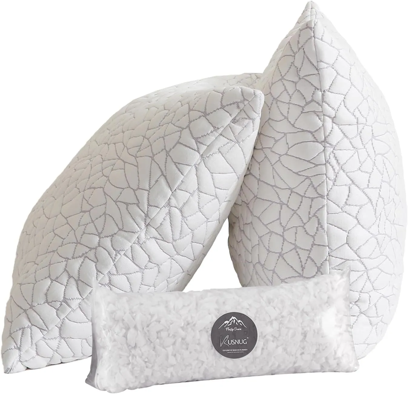 Cooling Shredded Memory Foam Pillow Queen Size Set of 2- Removable Bamboo Rayon Cover   Extra Gel Foam, 100% Adjustable for Side/Back/Stomach Sleepers, Oeko&CertiPUR-US Standard