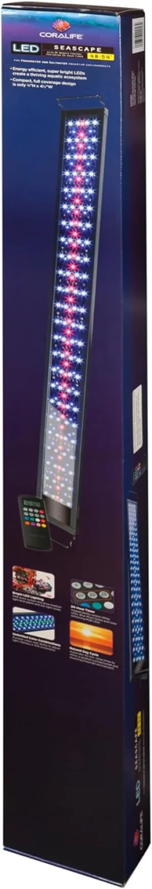 Coralife Aquarium Fish Tank Marine Salt Water or Fresh Water Seascape LED Adjustable Light with Remote Control, 48"-54"