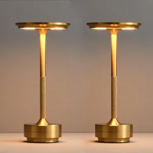 Cordless Table Lamp Set of 2, Rechargeable Portable LED Bedside Touch Lamp 5000mAh Battery Operated, 3 Color Stepless Dimming up, Wireless Battery Lamp for Dining/Outdoor/Bar/Patio/Party (Gold)