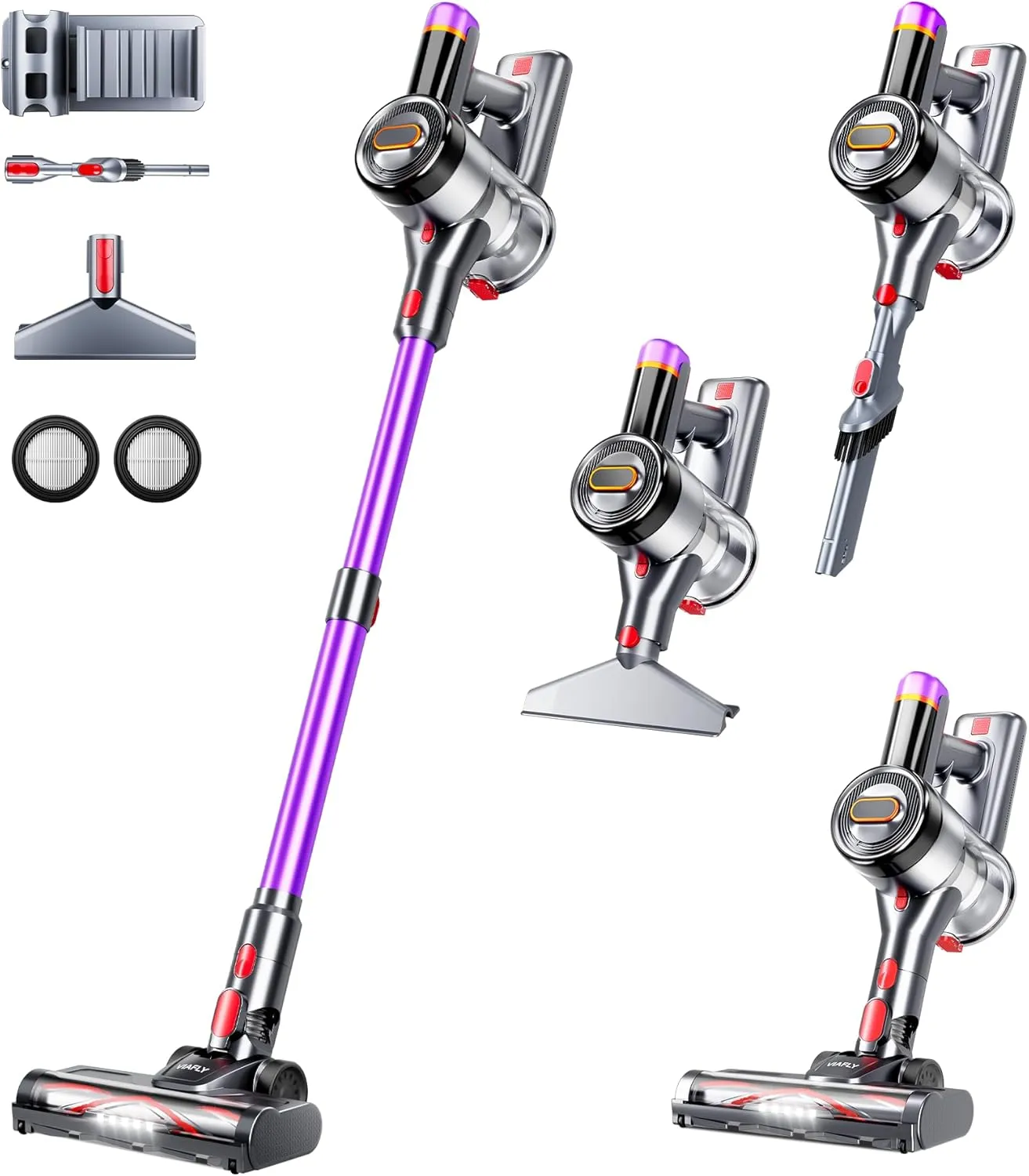 Cordless Vacuum Cleaner, 500W 40Kpa 60Mins Vacuum Cleaners for Home, Anti-tangle Stick Vacuum with Self-Standing, Wall Mount Charging, LDE Display, Wireless Vacuum for Carpet Pet Hair Hardfloor